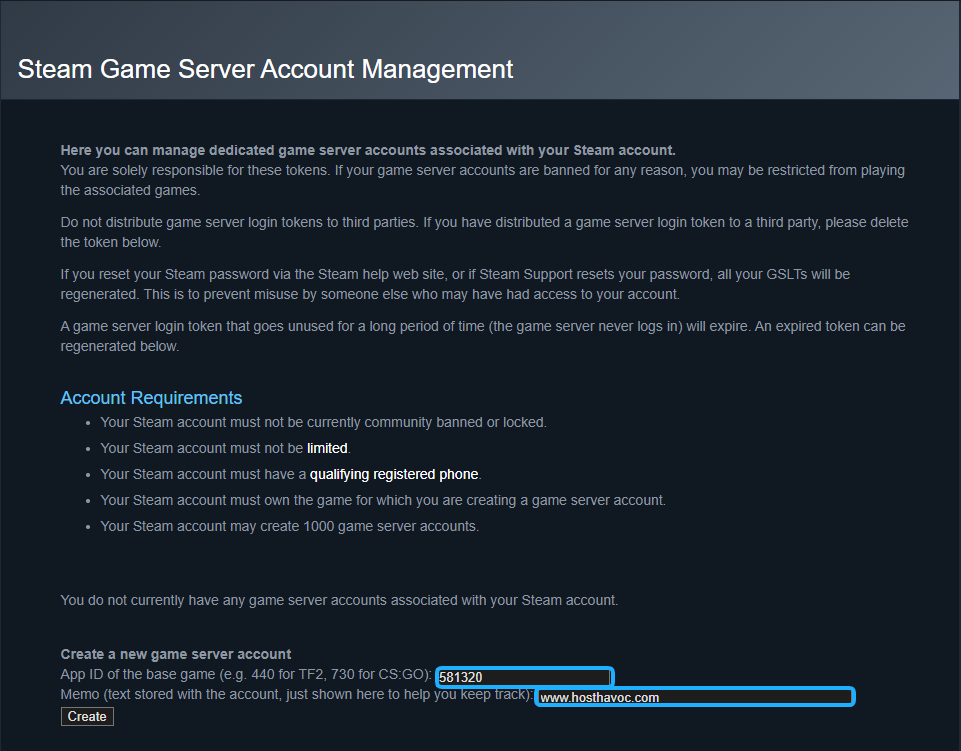 How to create and add a game server login token (GSLT) for your 